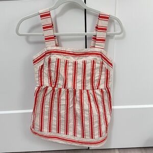 CABI Brunch Baby Doll Tank Top orange stripes, size S